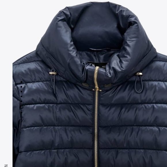 Zara Black Puffy Jacket/ Wind Breaker with Gold Hardware Zipper - Picture 4 of 5